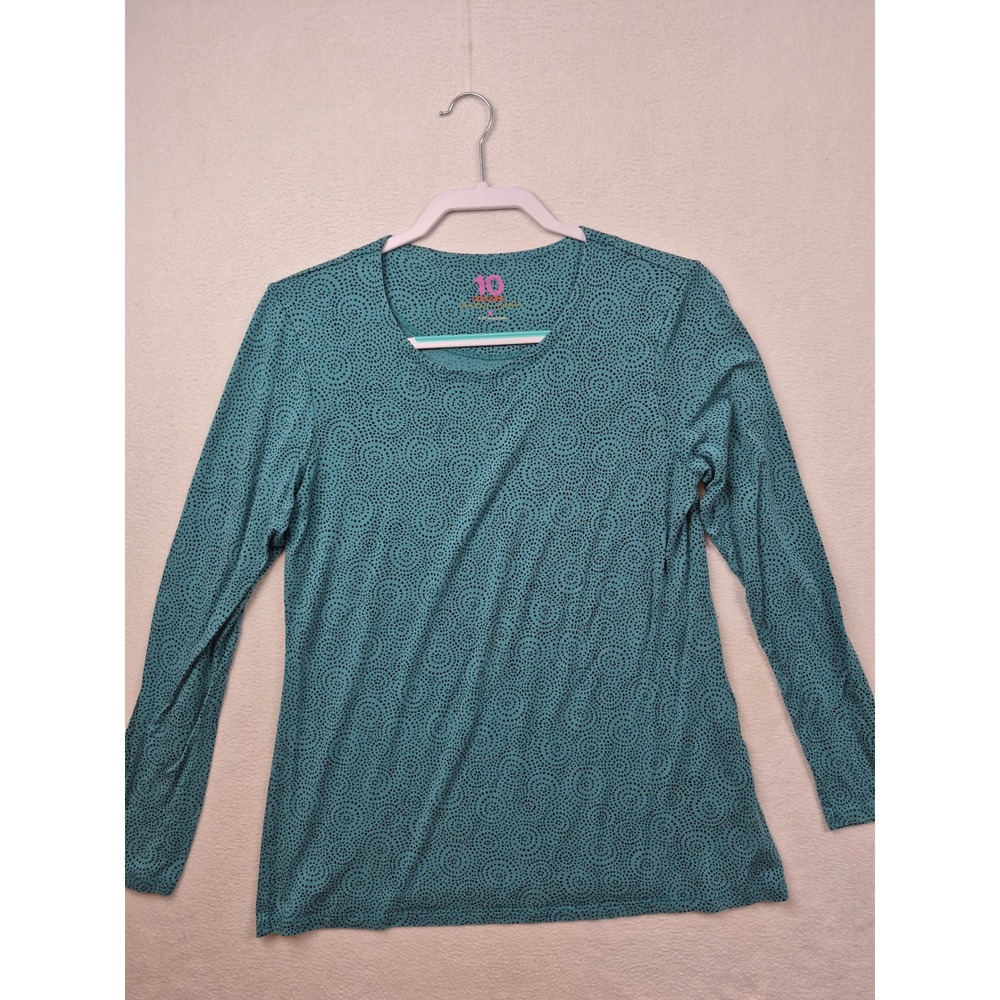 Gudrun Sjoden 10 Colours Womens Teal Dotted Swirl Long Sleeve Top Size Medium